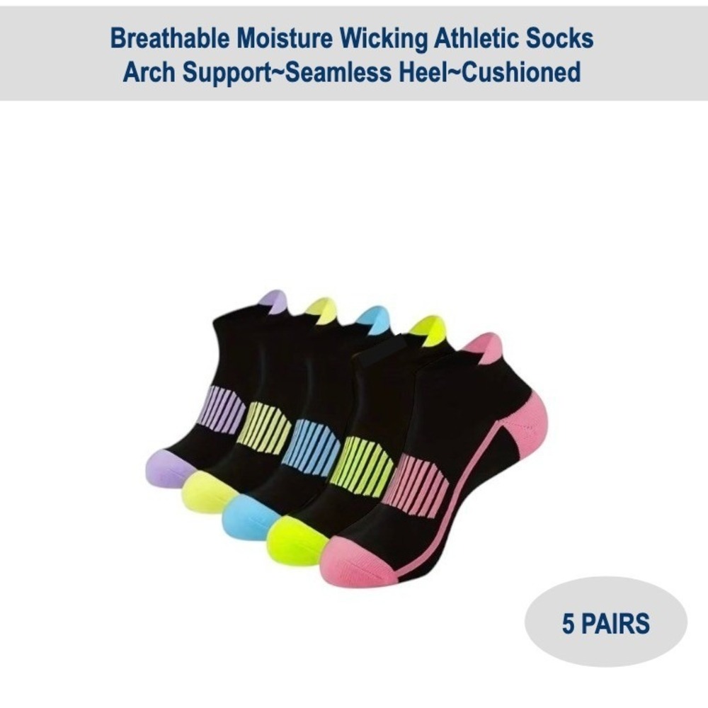 Cushioned Athletic Women's Ankle Socks M/L 5 PACK Tab Low Cut High Quality NEW